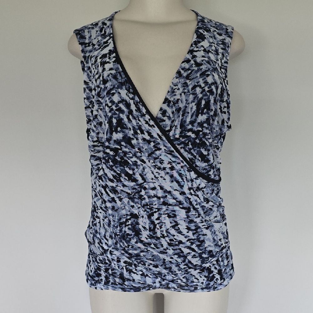INC  blue/black splotchy mesh sleeveless top-XL
